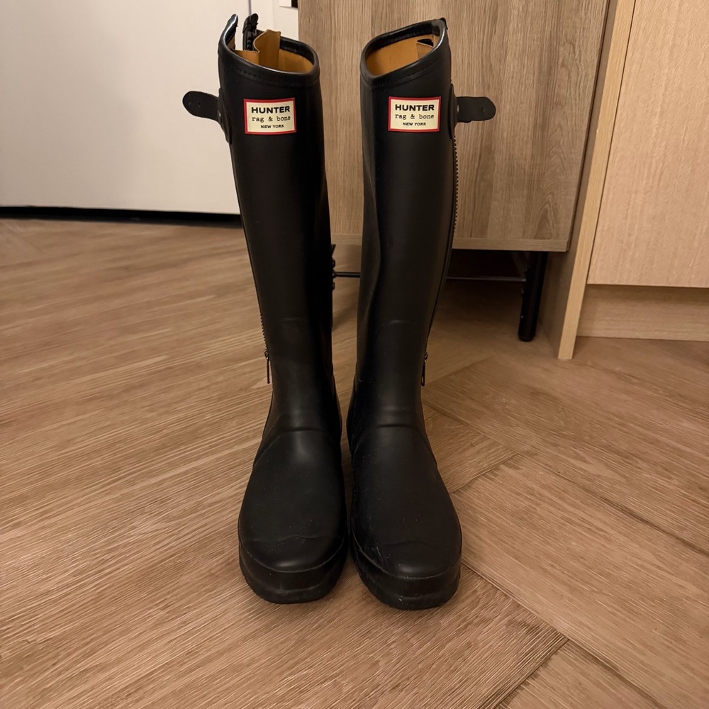 Hunter x Rag & Bone Black Tall Waterproof Zip-Back Rain Boots
